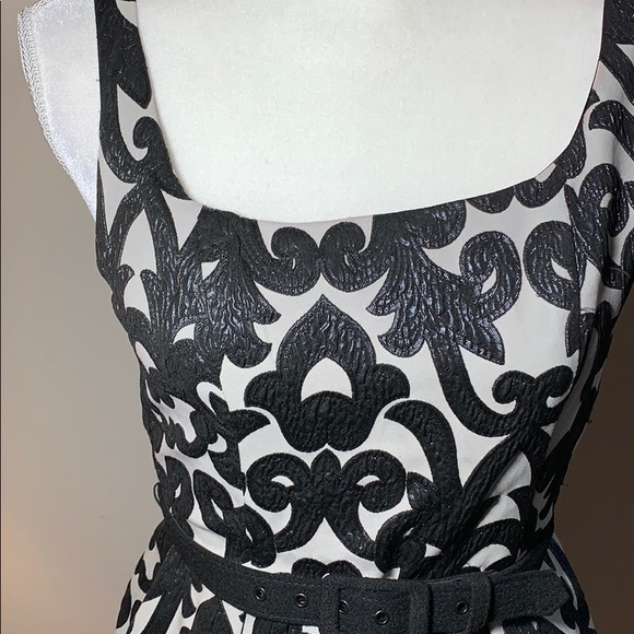 Eva Franco Black and Tan Jacquard Fit &Flare Dress - Picture 3 of 7